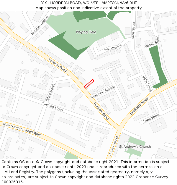 319, HORDERN ROAD, WOLVERHAMPTON, WV6 0HE: Location map and indicative extent of plot