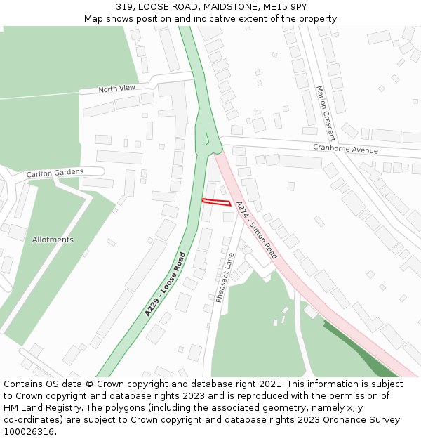 319, LOOSE ROAD, MAIDSTONE, ME15 9PY: Location map and indicative extent of plot