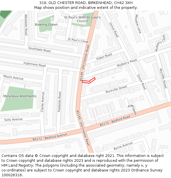 319, OLD CHESTER ROAD, BIRKENHEAD, CH42 3XH: Location map and indicative extent of plot