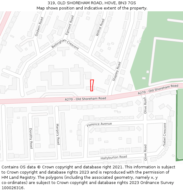 319, OLD SHOREHAM ROAD, HOVE, BN3 7GS: Location map and indicative extent of plot