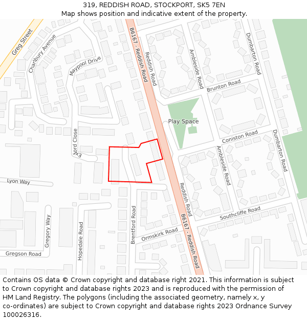319, REDDISH ROAD, STOCKPORT, SK5 7EN: Location map and indicative extent of plot