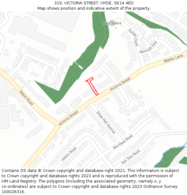 319, VICTORIA STREET, HYDE, SK14 4ED: Location map and indicative extent of plot