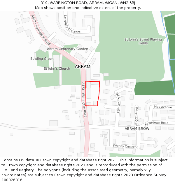 319, WARRINGTON ROAD, ABRAM, WIGAN, WN2 5RJ: Location map and indicative extent of plot
