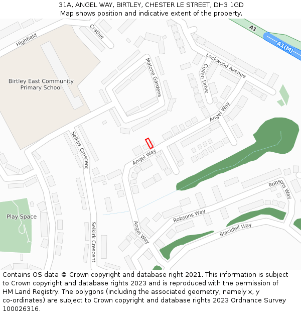 31A, ANGEL WAY, BIRTLEY, CHESTER LE STREET, DH3 1GD: Location map and indicative extent of plot