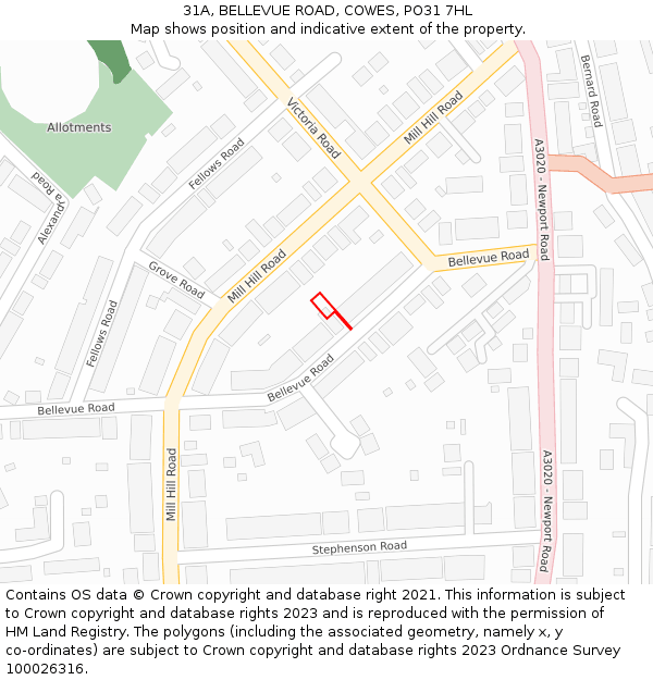 31A, BELLEVUE ROAD, COWES, PO31 7HL: Location map and indicative extent of plot