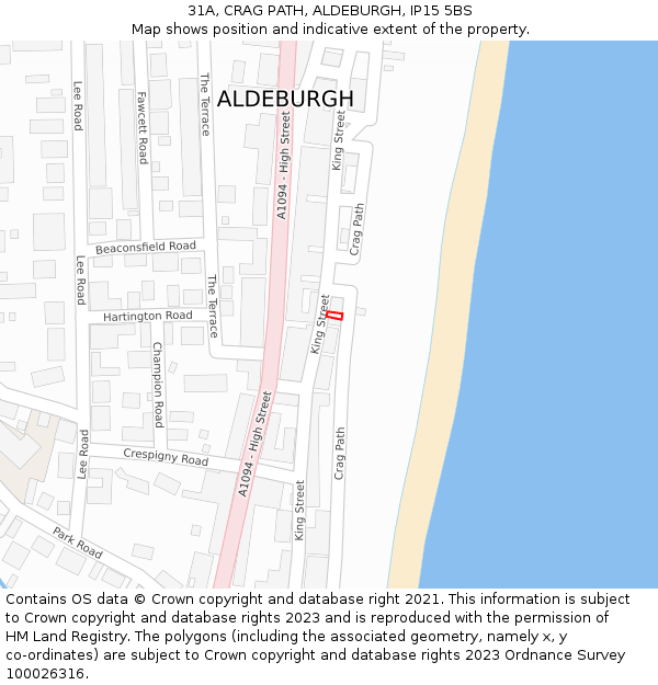 31A, CRAG PATH, ALDEBURGH, IP15 5BS: Location map and indicative extent of plot