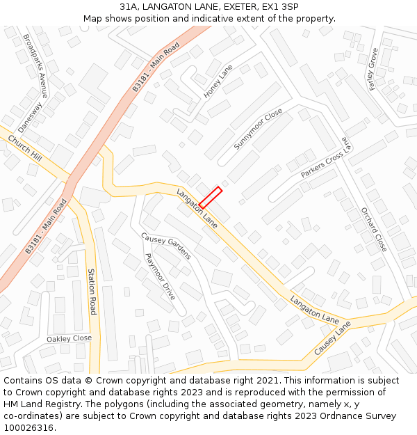 31A, LANGATON LANE, EXETER, EX1 3SP: Location map and indicative extent of plot