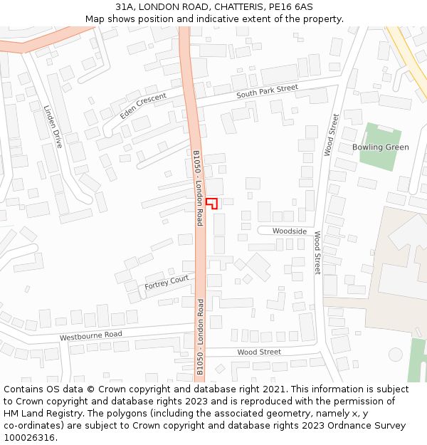 31A, LONDON ROAD, CHATTERIS, PE16 6AS: Location map and indicative extent of plot