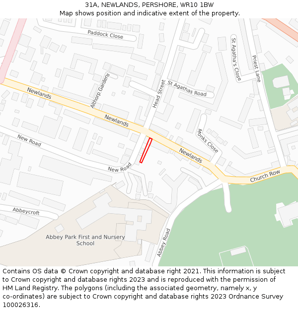 31A, NEWLANDS, PERSHORE, WR10 1BW: Location map and indicative extent of plot