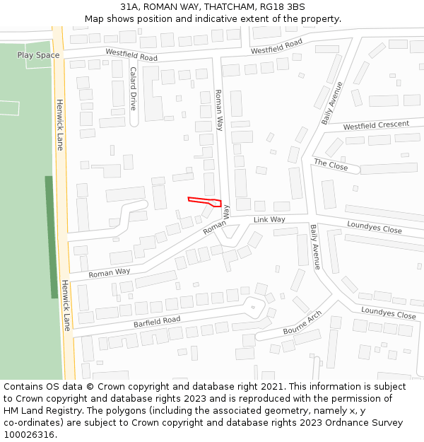 31A, ROMAN WAY, THATCHAM, RG18 3BS: Location map and indicative extent of plot