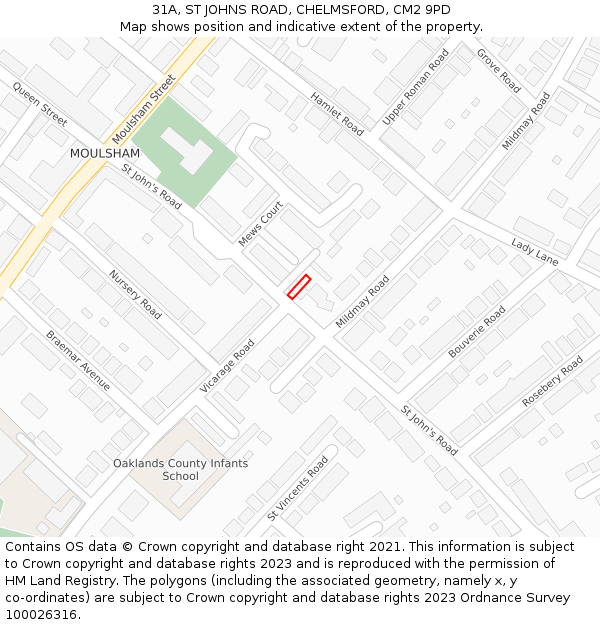 31A, ST JOHNS ROAD, CHELMSFORD, CM2 9PD: Location map and indicative extent of plot