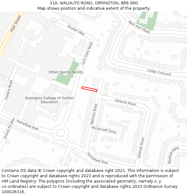 31A, WALNUTS ROAD, ORPINGTON, BR6 0RG: Location map and indicative extent of plot
