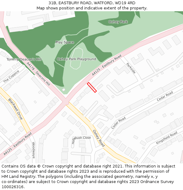31B, EASTBURY ROAD, WATFORD, WD19 4RD: Location map and indicative extent of plot