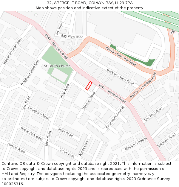 32, ABERGELE ROAD, COLWYN BAY, LL29 7PA: Location map and indicative extent of plot