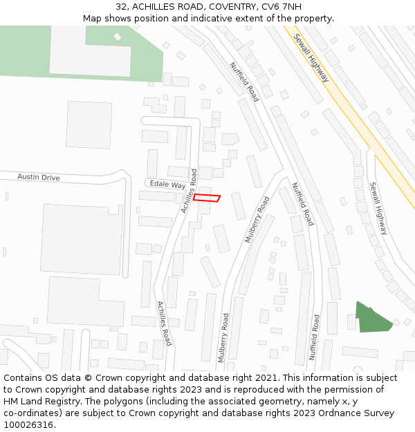 32, ACHILLES ROAD, COVENTRY, CV6 7NH: Location map and indicative extent of plot
