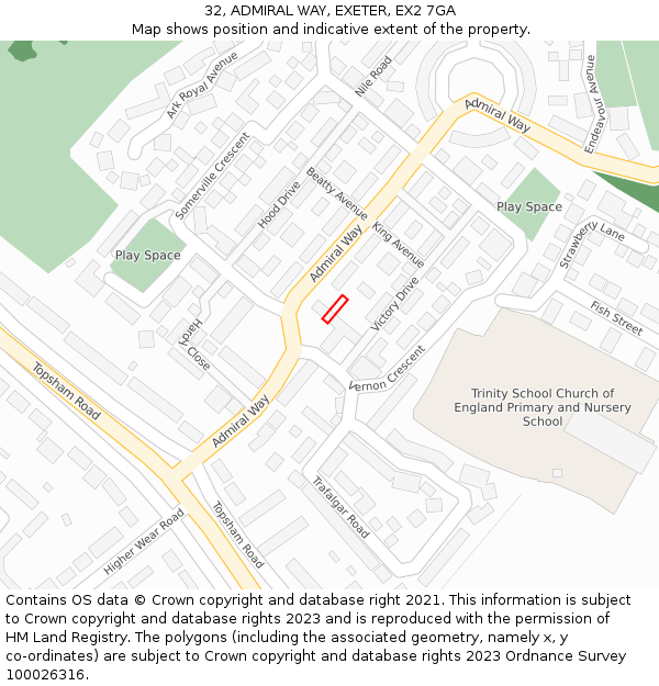 32, ADMIRAL WAY, EXETER, EX2 7GA: Location map and indicative extent of plot