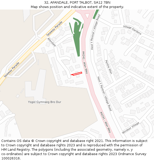 32, AFANDALE, PORT TALBOT, SA12 7BN: Location map and indicative extent of plot