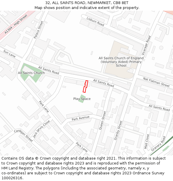 32, ALL SAINTS ROAD, NEWMARKET, CB8 8ET: Location map and indicative extent of plot