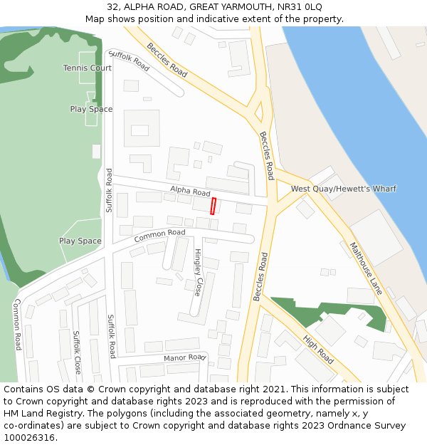 32, ALPHA ROAD, GREAT YARMOUTH, NR31 0LQ: Location map and indicative extent of plot