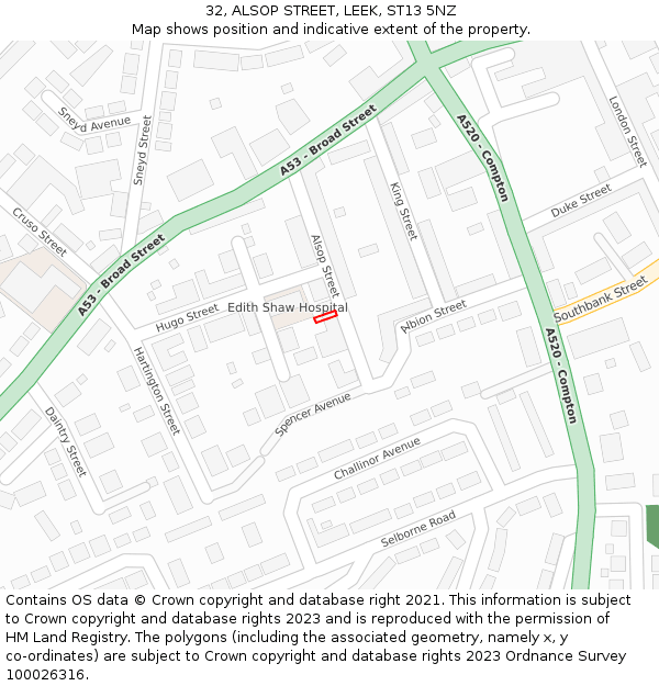 32, ALSOP STREET, LEEK, ST13 5NZ: Location map and indicative extent of plot
