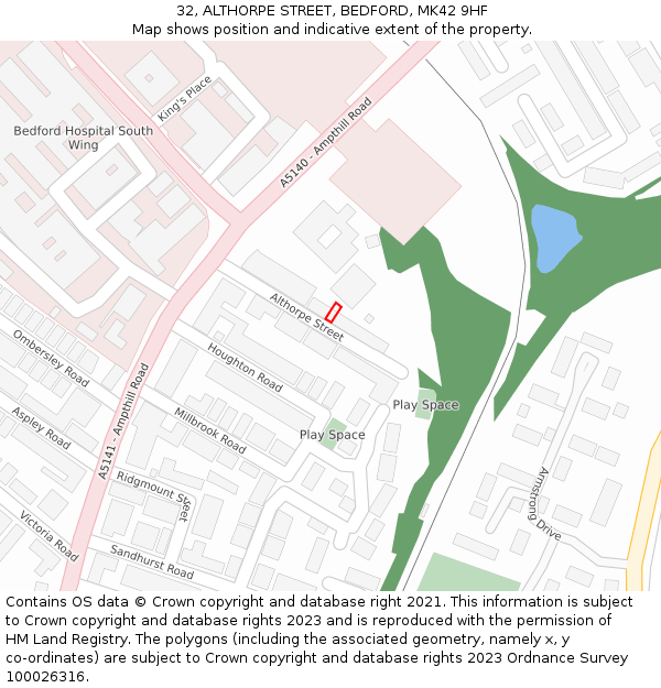 32, ALTHORPE STREET, BEDFORD, MK42 9HF: Location map and indicative extent of plot