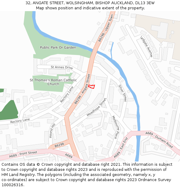 32, ANGATE STREET, WOLSINGHAM, BISHOP AUCKLAND, DL13 3EW: Location map and indicative extent of plot