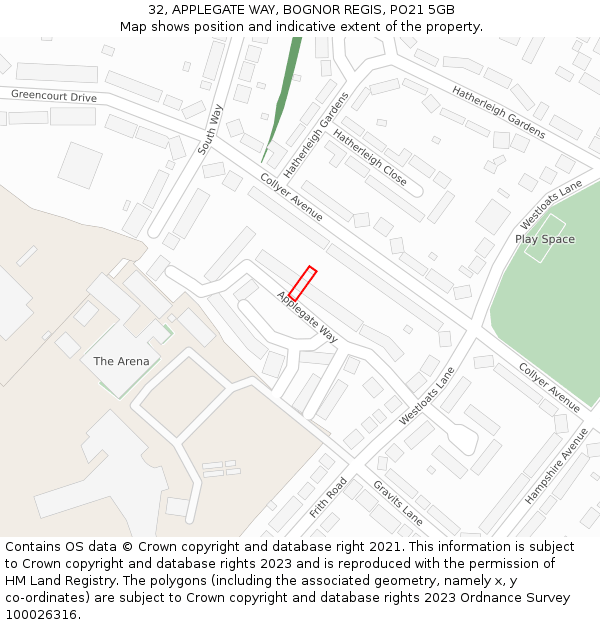 32, APPLEGATE WAY, BOGNOR REGIS, PO21 5GB: Location map and indicative extent of plot