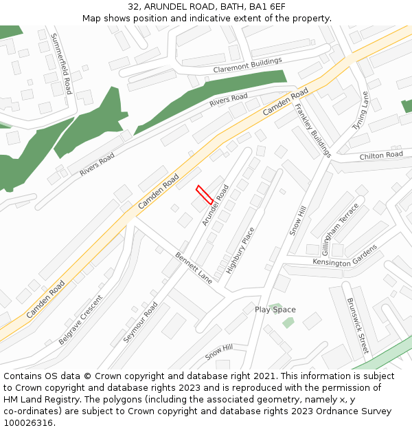 32, ARUNDEL ROAD, BATH, BA1 6EF: Location map and indicative extent of plot