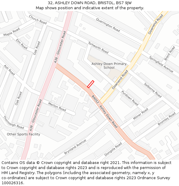 32, ASHLEY DOWN ROAD, BRISTOL, BS7 9JW: Location map and indicative extent of plot
