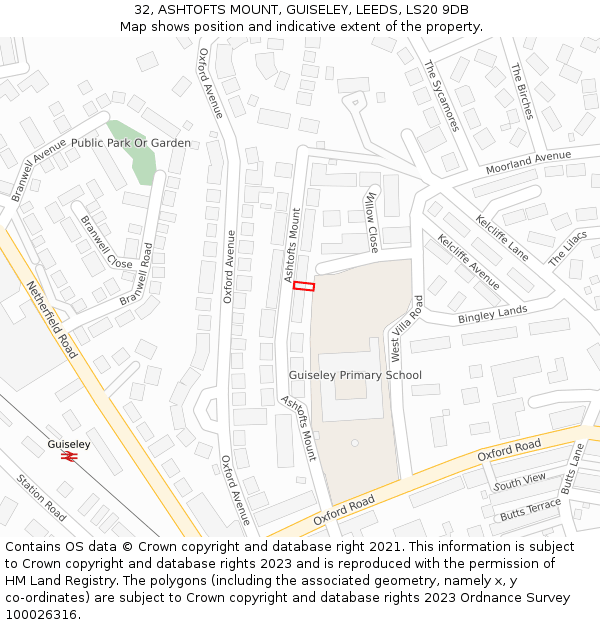 32, ASHTOFTS MOUNT, GUISELEY, LEEDS, LS20 9DB: Location map and indicative extent of plot