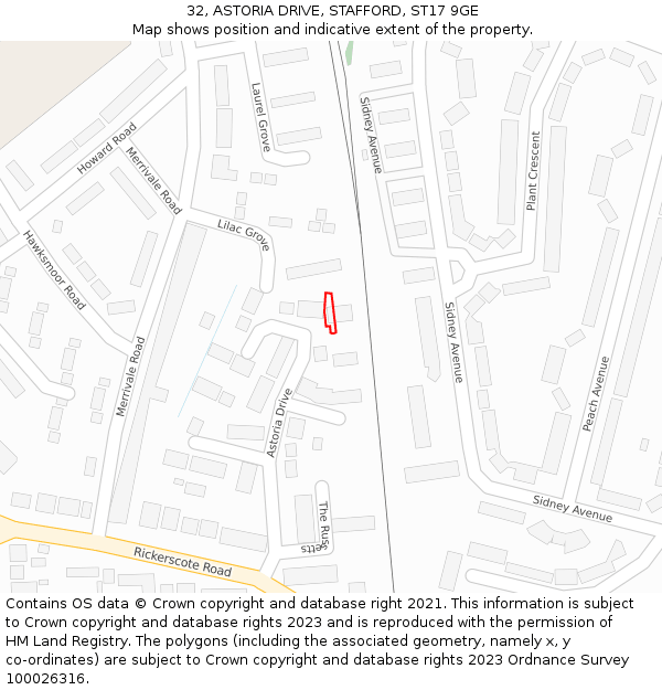 32, ASTORIA DRIVE, STAFFORD, ST17 9GE: Location map and indicative extent of plot