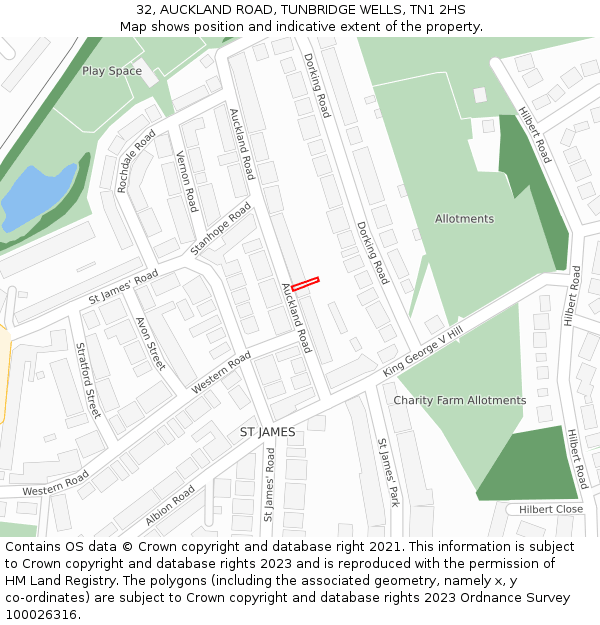 32, AUCKLAND ROAD, TUNBRIDGE WELLS, TN1 2HS: Location map and indicative extent of plot