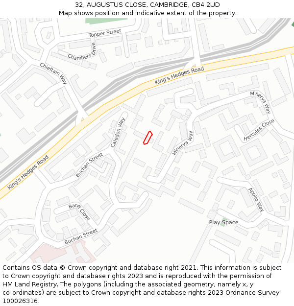 32, AUGUSTUS CLOSE, CAMBRIDGE, CB4 2UD: Location map and indicative extent of plot