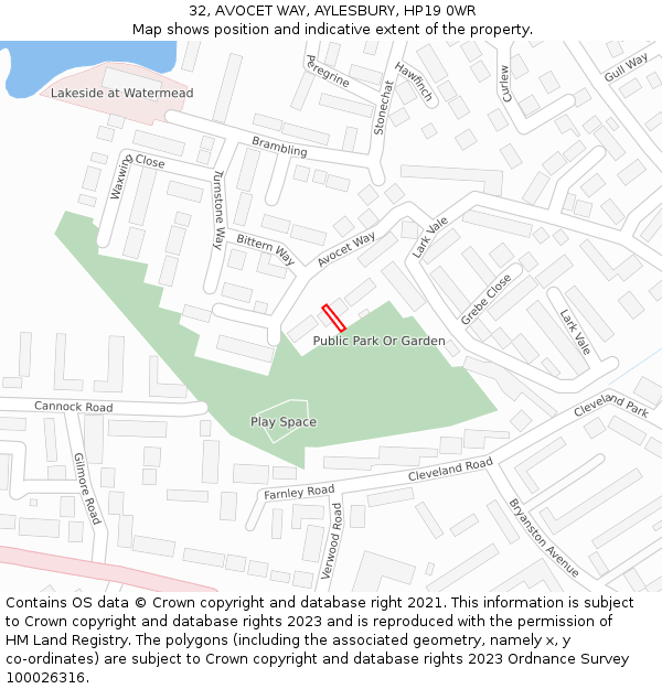 32, AVOCET WAY, AYLESBURY, HP19 0WR: Location map and indicative extent of plot