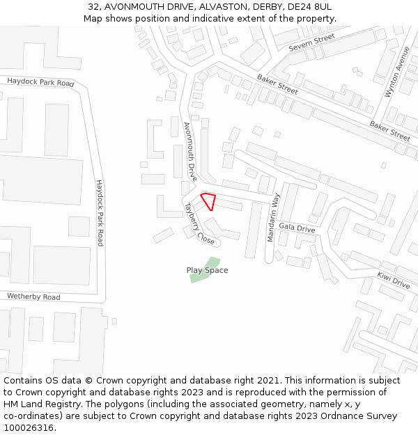 32, AVONMOUTH DRIVE, ALVASTON, DERBY, DE24 8UL: Location map and indicative extent of plot