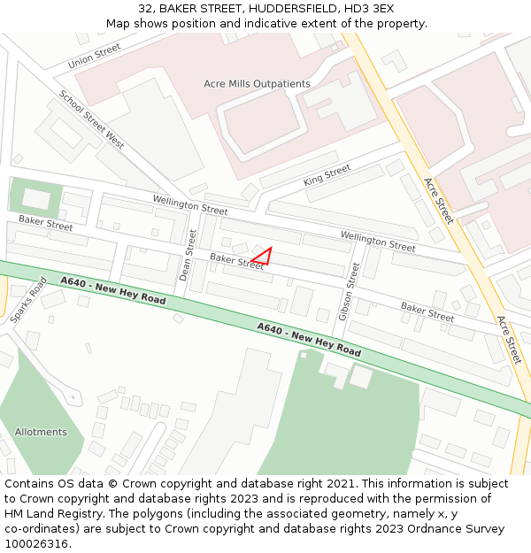 32, BAKER STREET, HUDDERSFIELD, HD3 3EX: Location map and indicative extent of plot