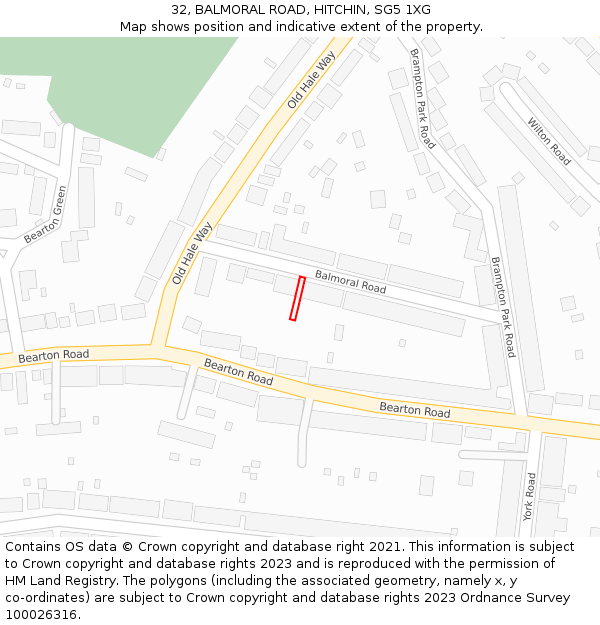 32, BALMORAL ROAD, HITCHIN, SG5 1XG: Location map and indicative extent of plot