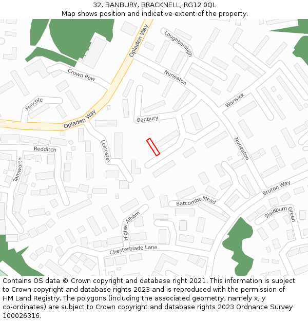 32, BANBURY, BRACKNELL, RG12 0QL: Location map and indicative extent of plot