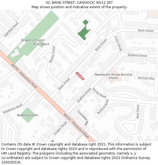 32, BANK STREET, CANNOCK, WS12 2ET: Location map and indicative extent of plot