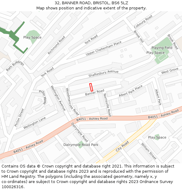 32, BANNER ROAD, BRISTOL, BS6 5LZ: Location map and indicative extent of plot