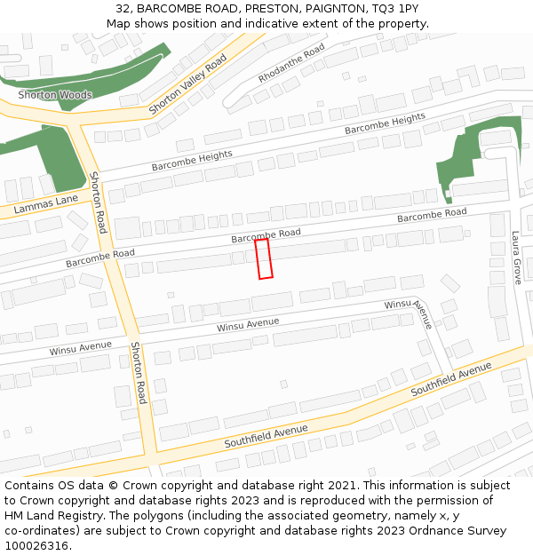 32, BARCOMBE ROAD, PRESTON, PAIGNTON, TQ3 1PY: Location map and indicative extent of plot