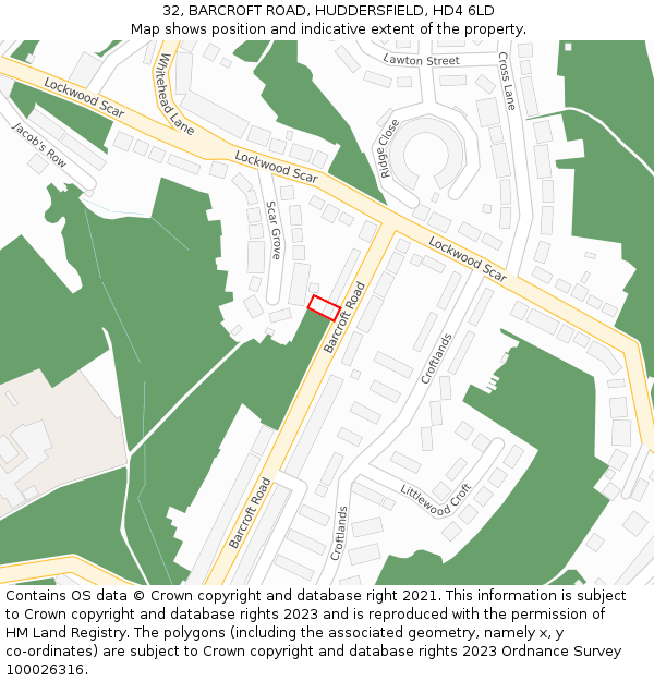 32, BARCROFT ROAD, HUDDERSFIELD, HD4 6LD: Location map and indicative extent of plot