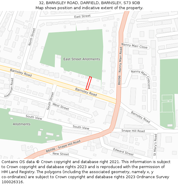 32, BARNSLEY ROAD, DARFIELD, BARNSLEY, S73 9DB: Location map and indicative extent of plot