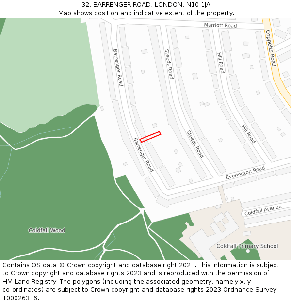 32, BARRENGER ROAD, LONDON, N10 1JA: Location map and indicative extent of plot