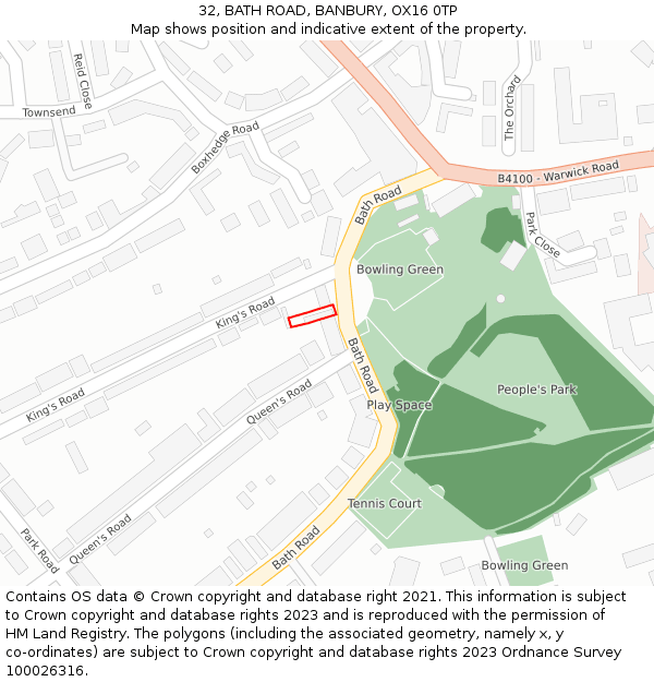 32, BATH ROAD, BANBURY, OX16 0TP: Location map and indicative extent of plot