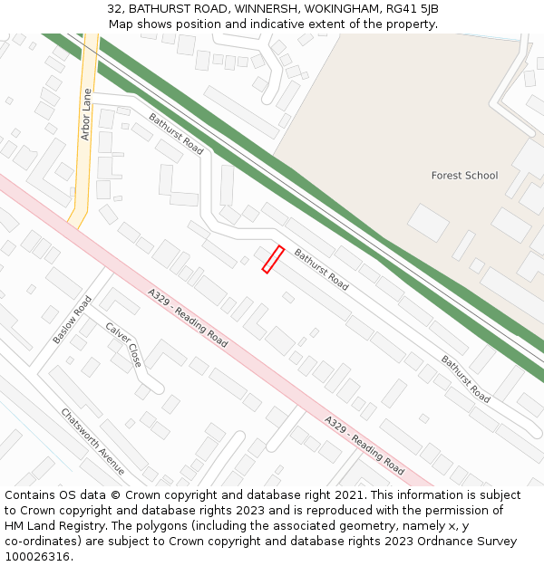 32, BATHURST ROAD, WINNERSH, WOKINGHAM, RG41 5JB: Location map and indicative extent of plot