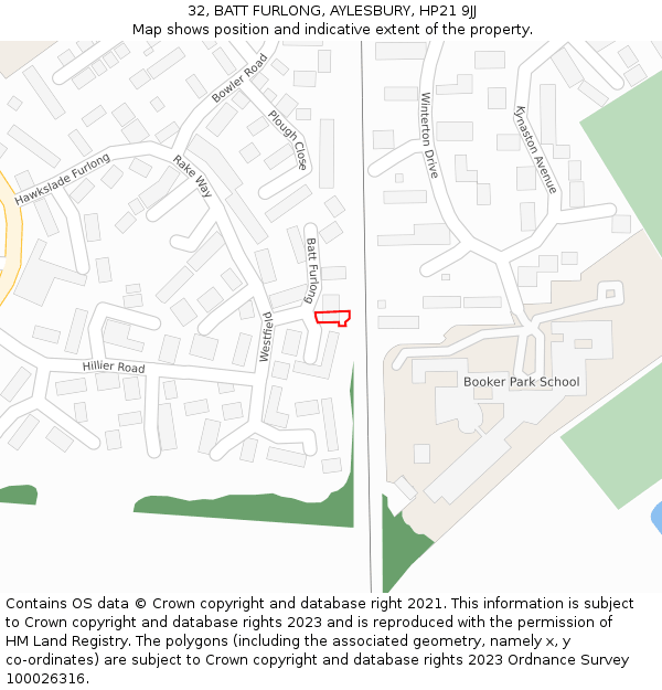 32, BATT FURLONG, AYLESBURY, HP21 9JJ: Location map and indicative extent of plot