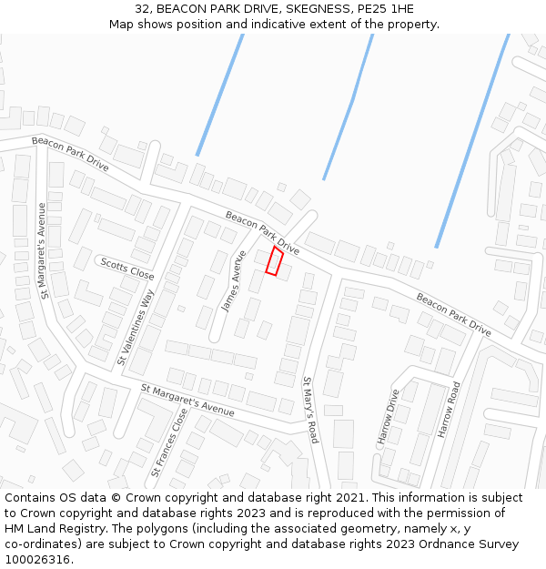 32, BEACON PARK DRIVE, SKEGNESS, PE25 1HE: Location map and indicative extent of plot