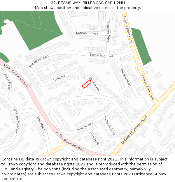 32, BEAMS WAY, BILLERICAY, CM11 2NN: Location map and indicative extent of plot