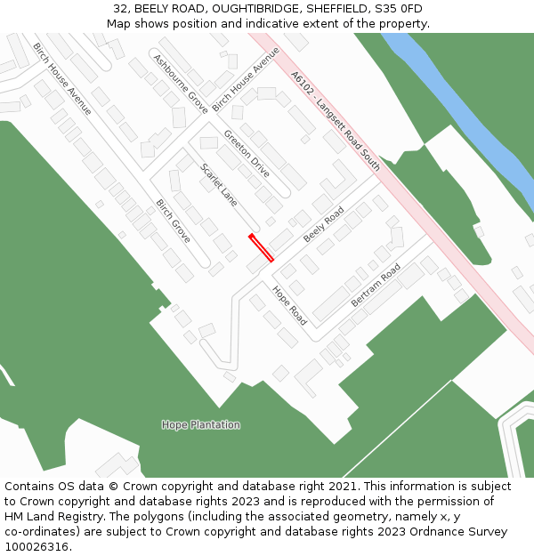 32, BEELY ROAD, OUGHTIBRIDGE, SHEFFIELD, S35 0FD: Location map and indicative extent of plot